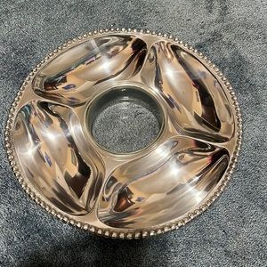 Pewter chip/vegetable serving tray.  13 inches in diameter